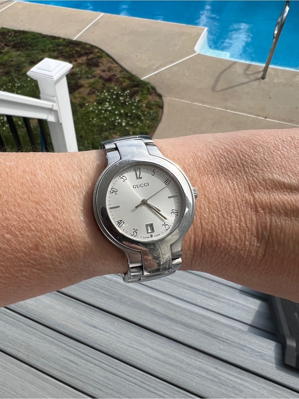 Gucci Silver-Tone Stainless Steel Watch with White Dial